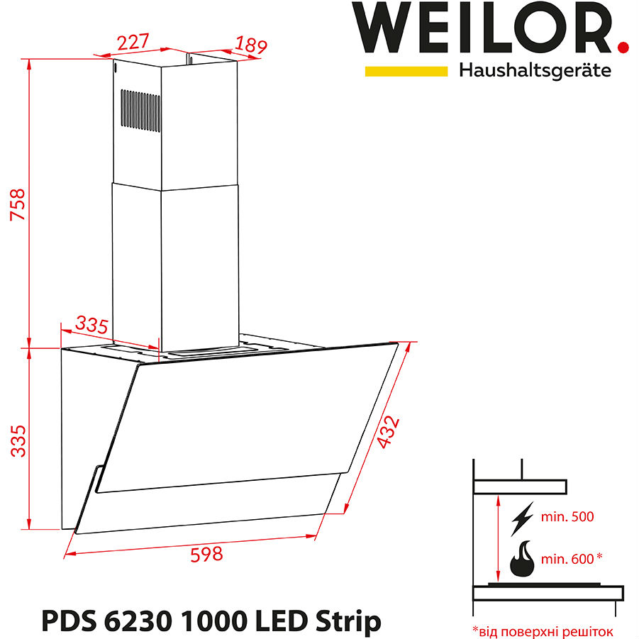 Фото Вытяжка WEILOR PDS 6230 WH 1000 LED strip