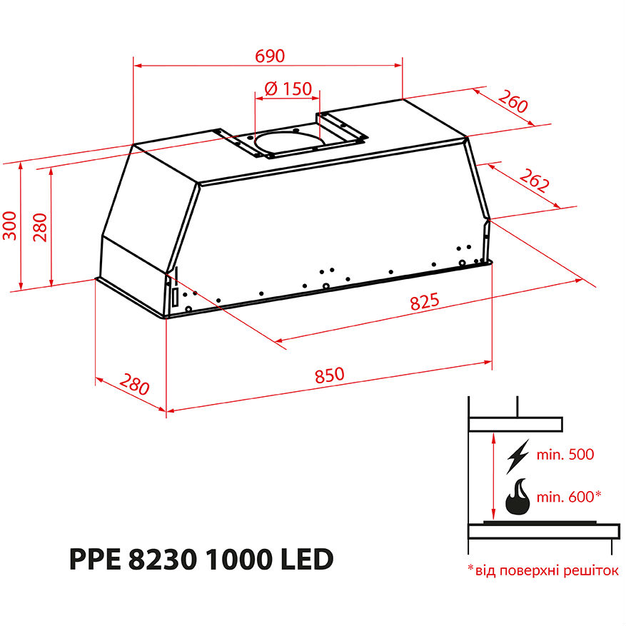 В Україні Витяжка WEILOR PPE 8230 SS 1000 LED