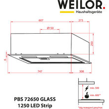 Витяжка WEILOR PBS 72650 GLASS BL 1250 LED Strip