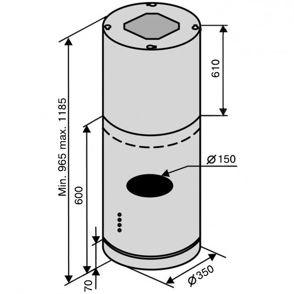 Зовнішній вигляд Витяжка VENTOLUX ISOLA CILINDRO 1200