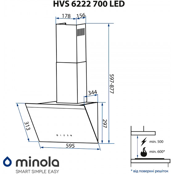 Огляд Витяжка MINOLA HVS 6222 BL/INOX 700 LED