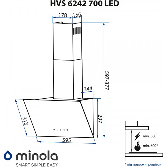 Обзор Вытяжка MINOLA HVS 6242 BL 700 LED