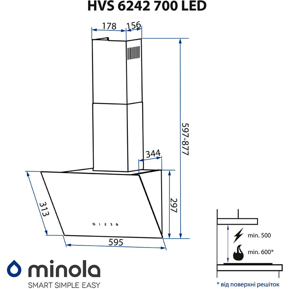 Обзор Вытяжка MINOLA HVS 6242 WH 700 LED