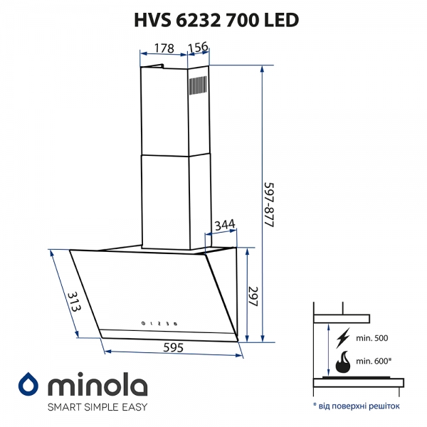 В Фокстрот Вытяжка MINOLA HVS 6232 BL/INOX 700 LED