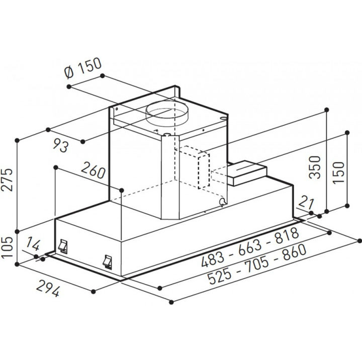 Витяжка ZIRTAL CT-STYLE 60 BL Максимальна продуктивність 1100