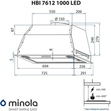 Вытяжка MINOLA HBI 7612 I 1000 LED