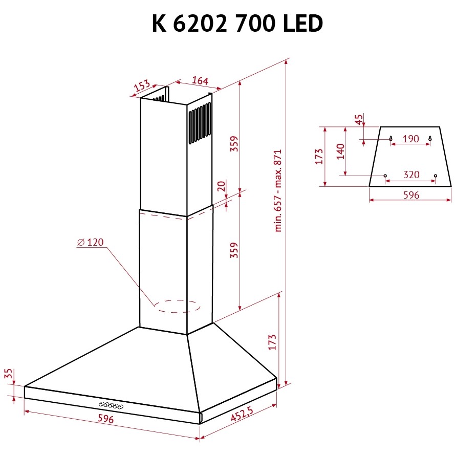 В Украине Вытяжка PERFELLI K 6202 BL 700 LED