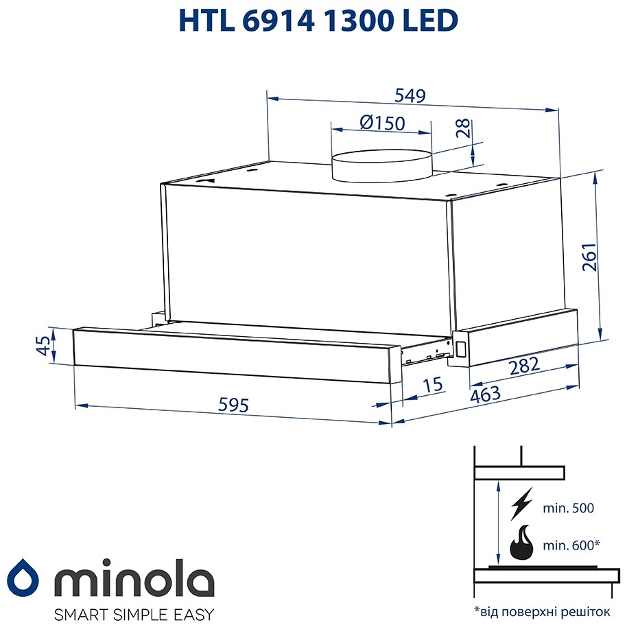 В Фокстрот Вытяжка MINOLA HTL 6914 WH 1300 LED