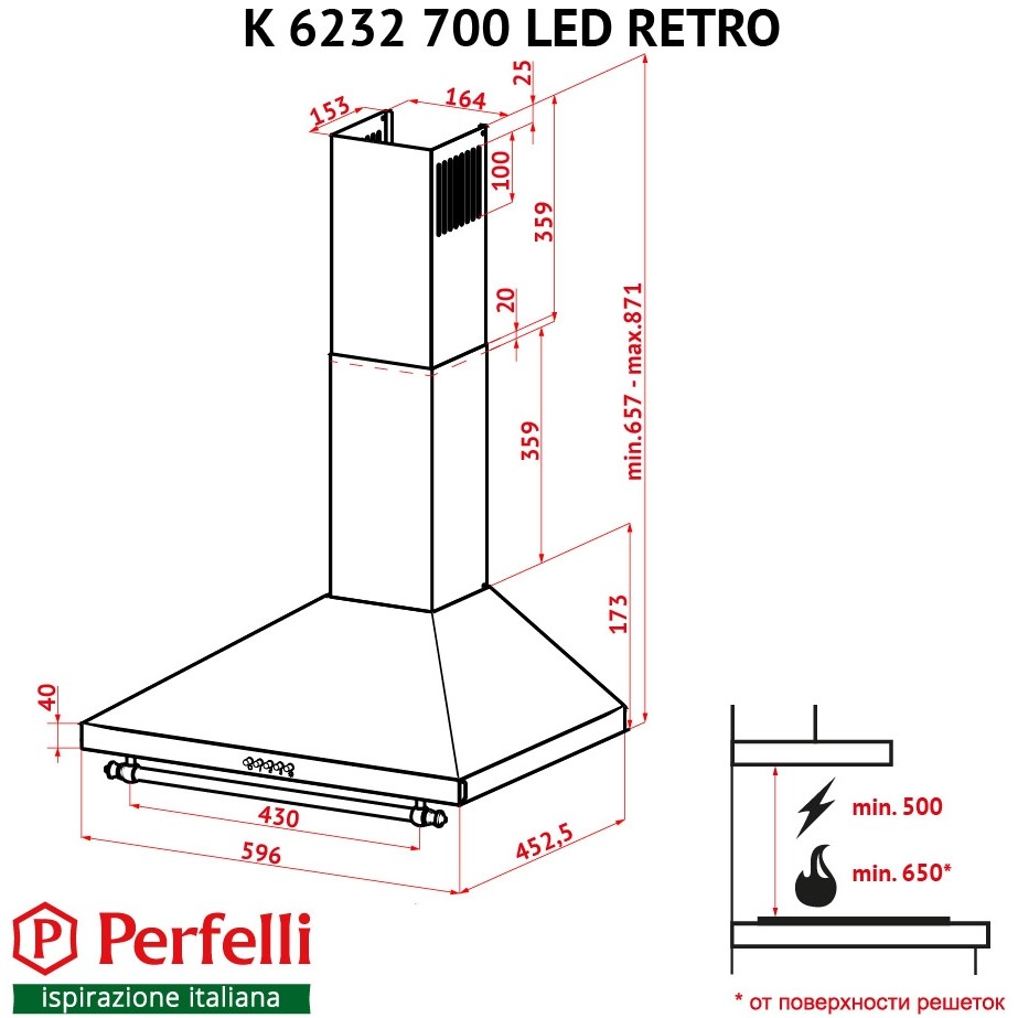 В Україні Витяжка PERFELLI K 6232 BL 700 LED RETRO