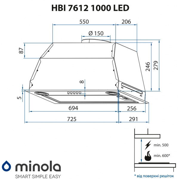 Зображення Витяжка MINOLA HBI 7612 WH 1000 LED