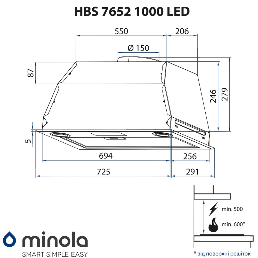 В Україні Витяжка MINOLA HBS 7652 WH 1000 LED