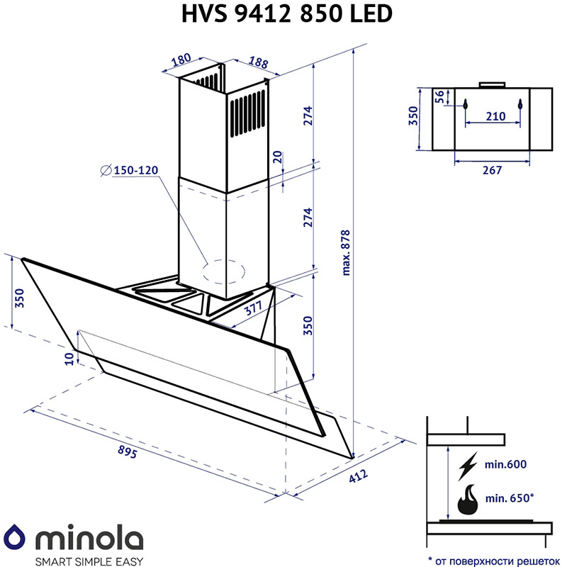 Фото 16 Вытяжка MINOLA HVS 9412 BL 850 LED