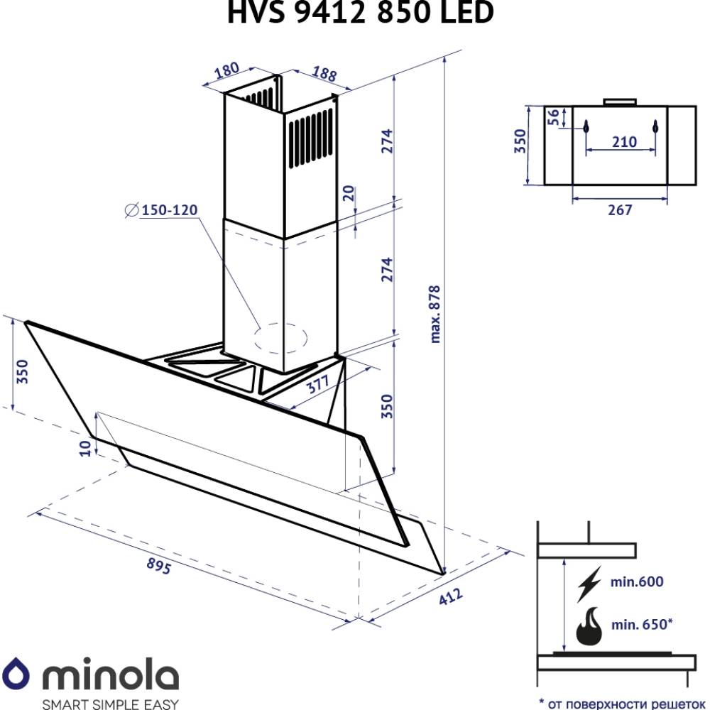 Фото 16 Витяжка MINOLA HVS 9412 WH 850 LED White