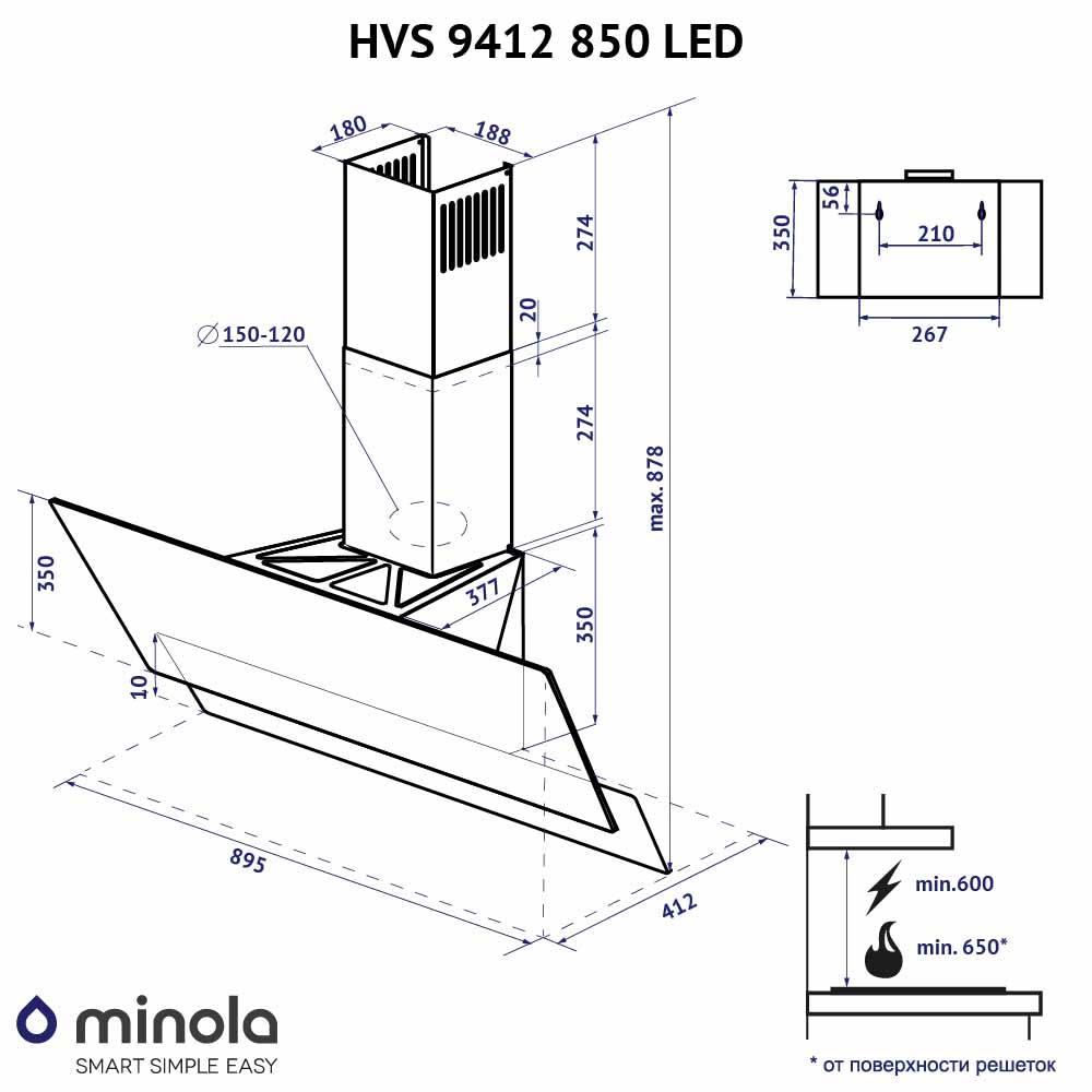 Фото 16 Витяжка MINOLA HVS 9412 GR 850 LED