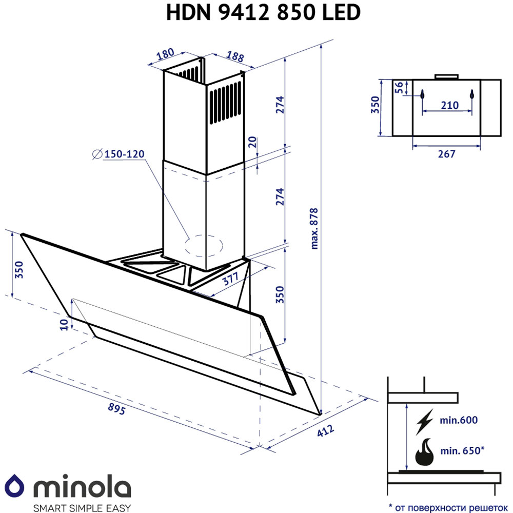 Фото 15 Вытяжка MINOLA HDN 9412 BL 850 LED
