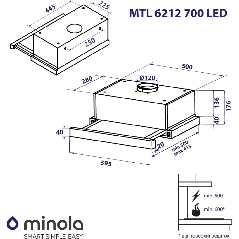 В інтернет магазині Витяжка MINOLA MTL 6212 I 700 LED