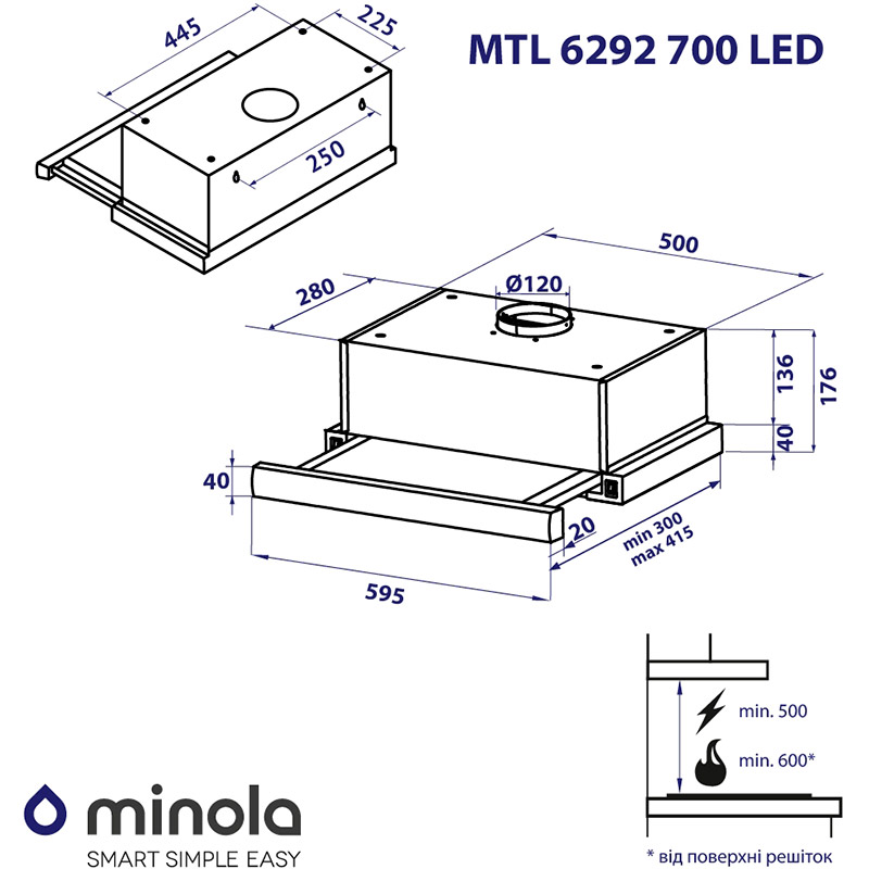 В Фокстрот Вытяжка MINOLA MTL 6292 BL 700 LED