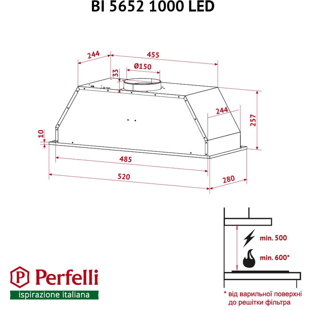 В интернет магазине Вытяжка PERFELLI BI 5652 BL 1000 LED