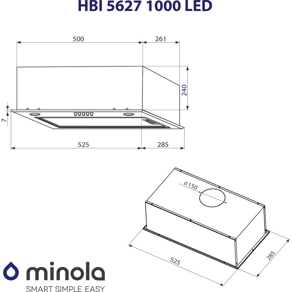 Зображення Витяжка MINOLA HBI 5627 GR 1000 LED (РН018127)