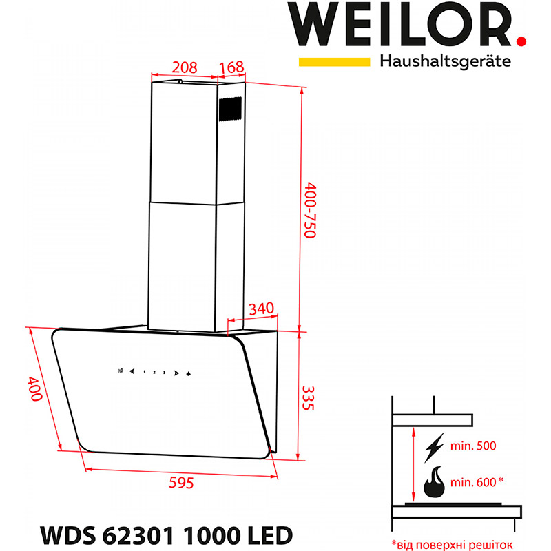 В Фокстрот Вытяжка WEILOR WDS 62301 R WH 1000 LED (РН018110)