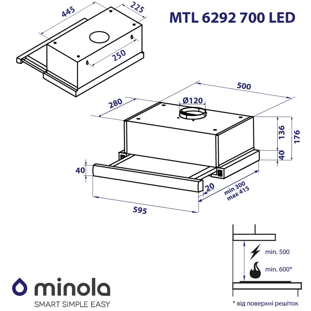 В Фокстрот Вытяжка MINOLA MTL 6292 GR 700 LED