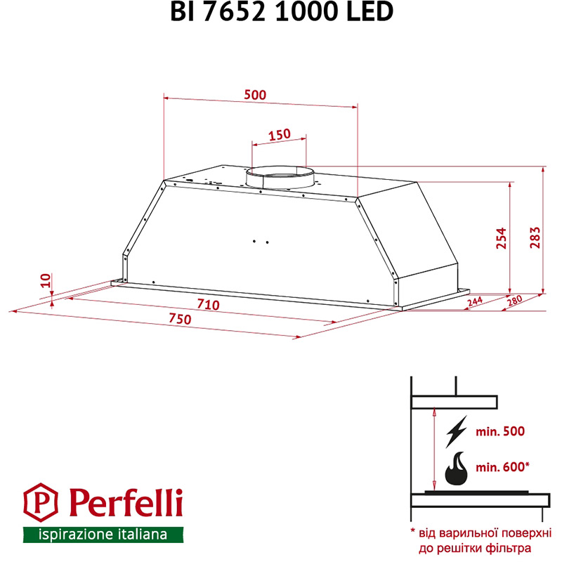 В інтернет магазині Витяжка PERFELLI BI 7652 BL 1000 LED