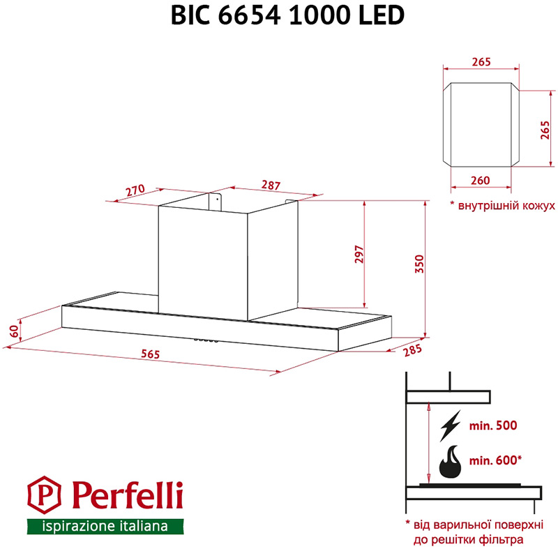 Изображение Вытяжка PERFELLI BIC 6654 I 1000 LED