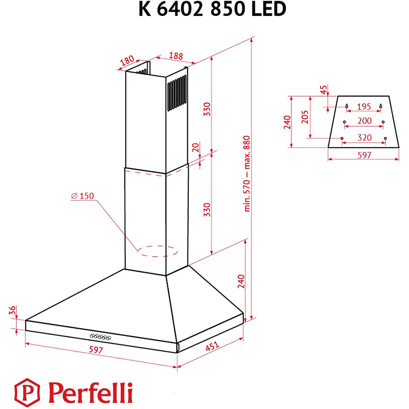 В Україні Витяжка PERFELLI K 6402 SG 850 LED