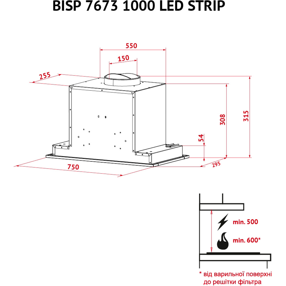 В Україні Витяжка PERFELLI BISP 7673 BL 1000 LED Strip