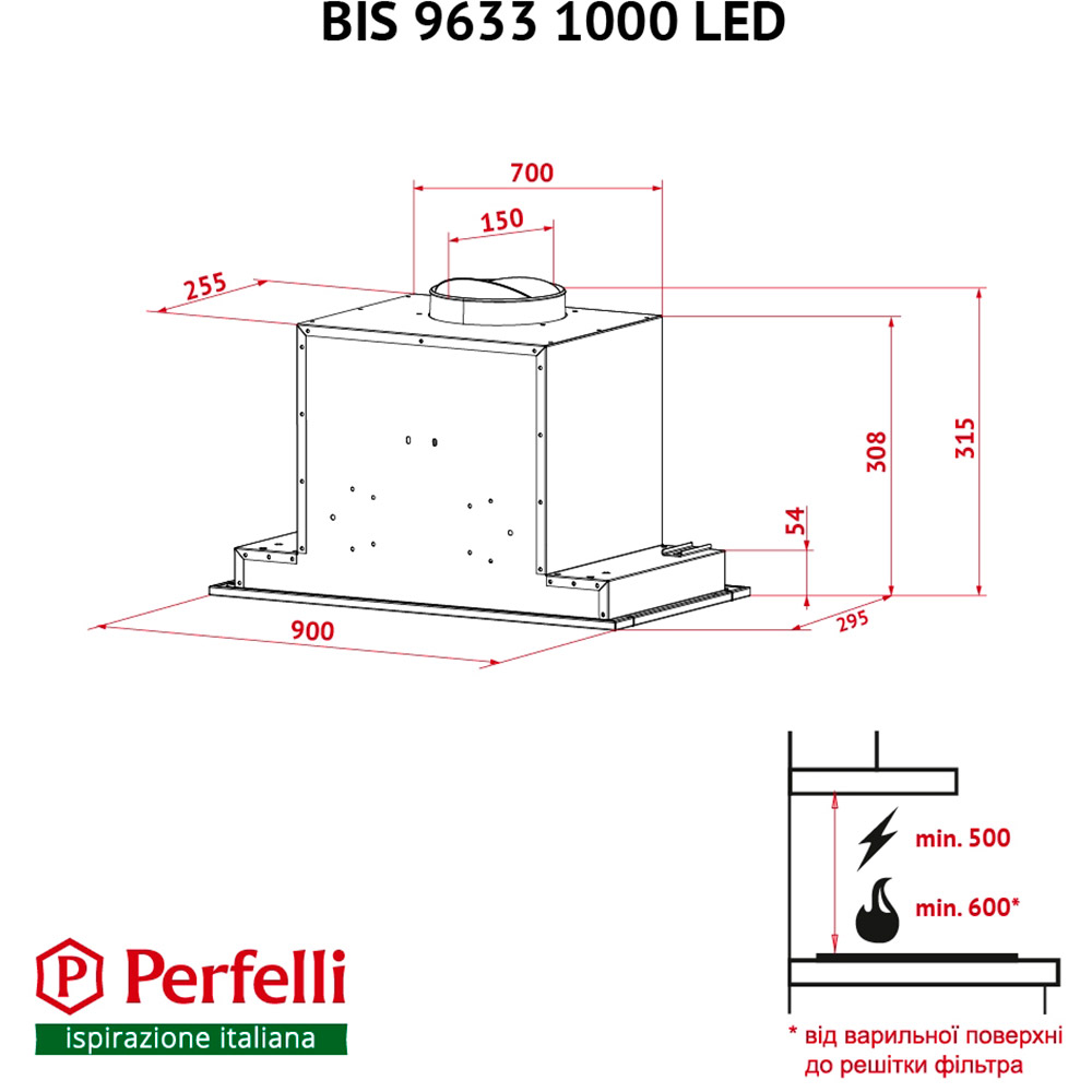 В Україні Витяжка PERFELLI BIS 9633 I 1000 LED