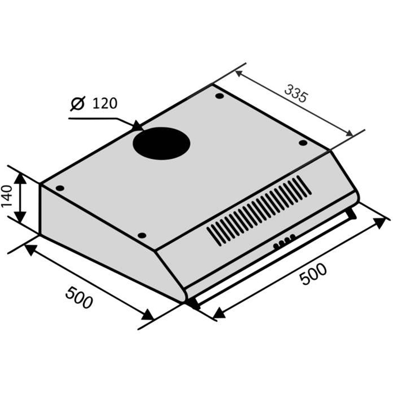 Вытяжка VENTOLUX ROMA 50 BK LUX Диаметр воздуховода 120