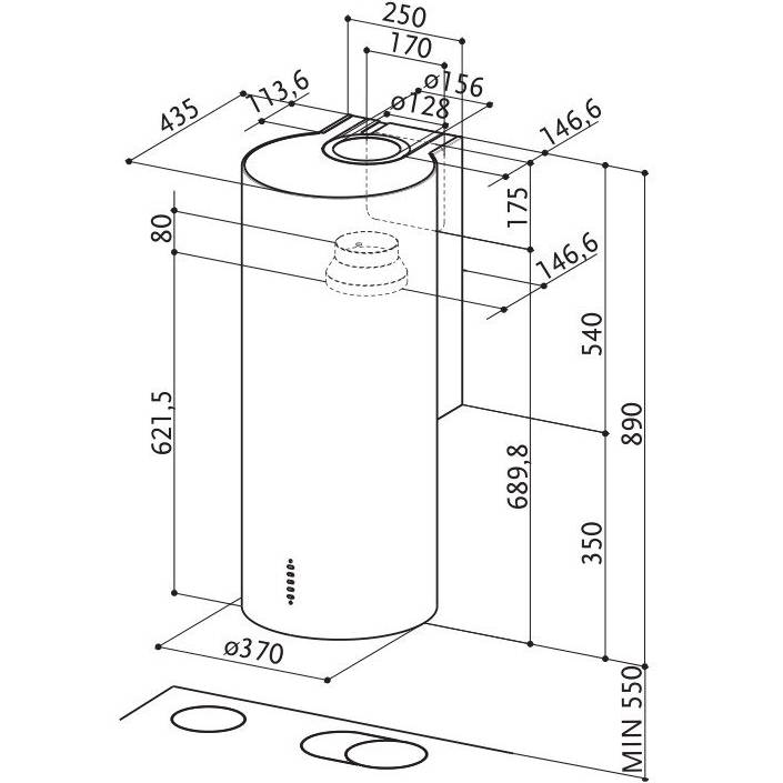 Вытяжка FABER Cylindra 2 Ev8 2El Xh890 (110.0332.307) Мощность мотора 250