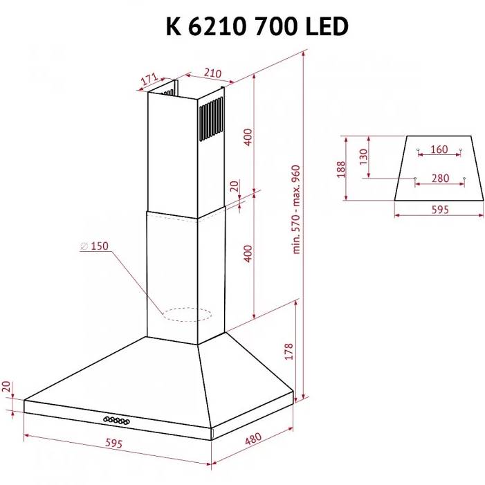 В Украине Вытяжка PERFELLI K 6210 I 700 LED