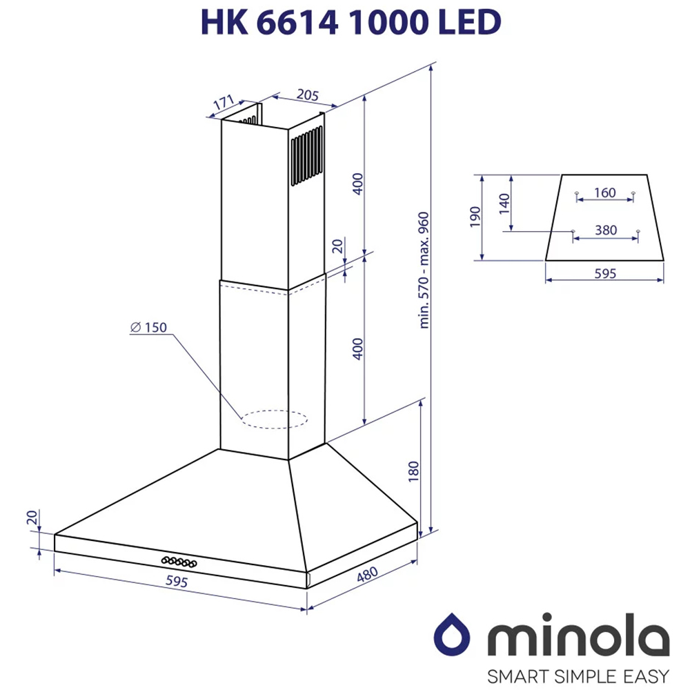 В Украине Вытяжка MINOLA HK 6614 BL 1000 LED