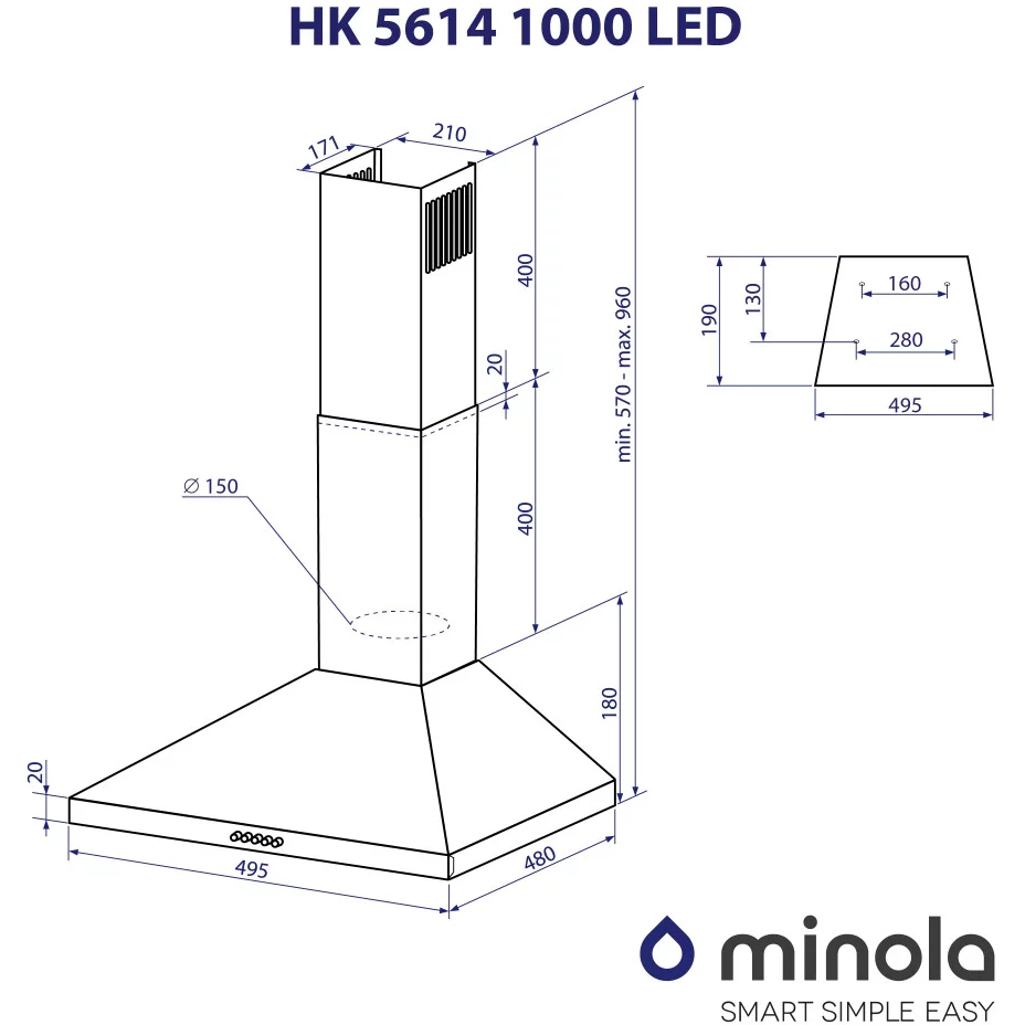 Изображение Вытяжка MINOLA HK 5614 BL 1000 LED