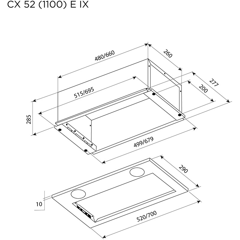 Вытяжка PYRAMIDA CX 52 (1100) E IX Диаметр воздуховода 150