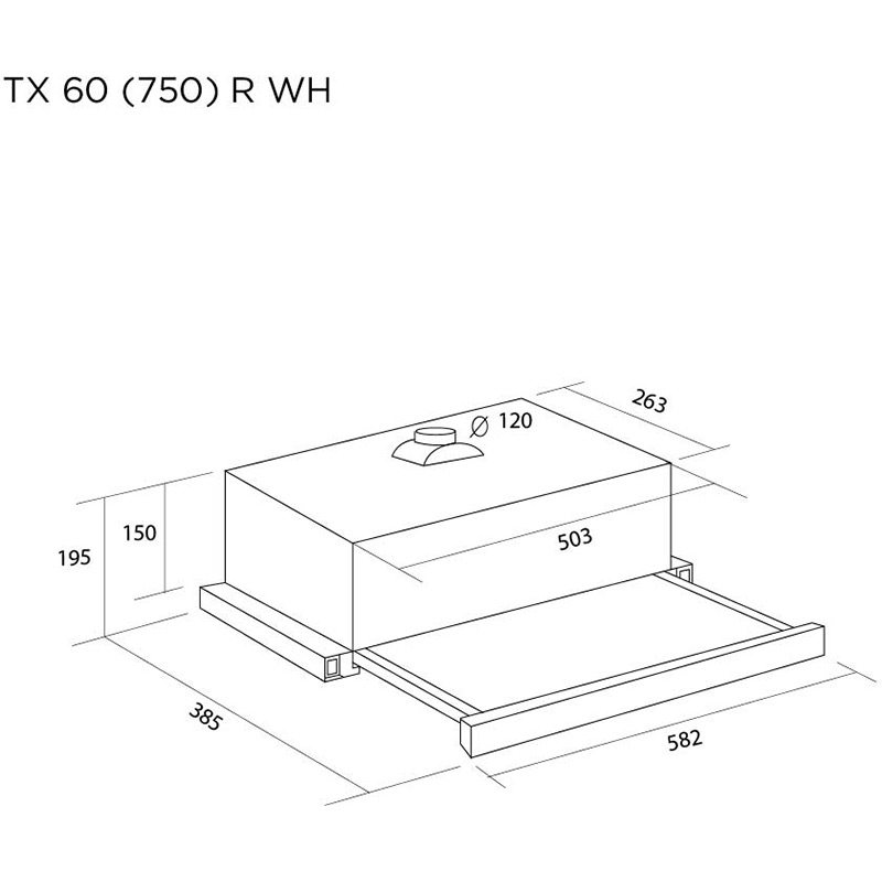 Вытяжка PYRAMIDA TX 60 (750) R WH Диаметр воздуховода 120