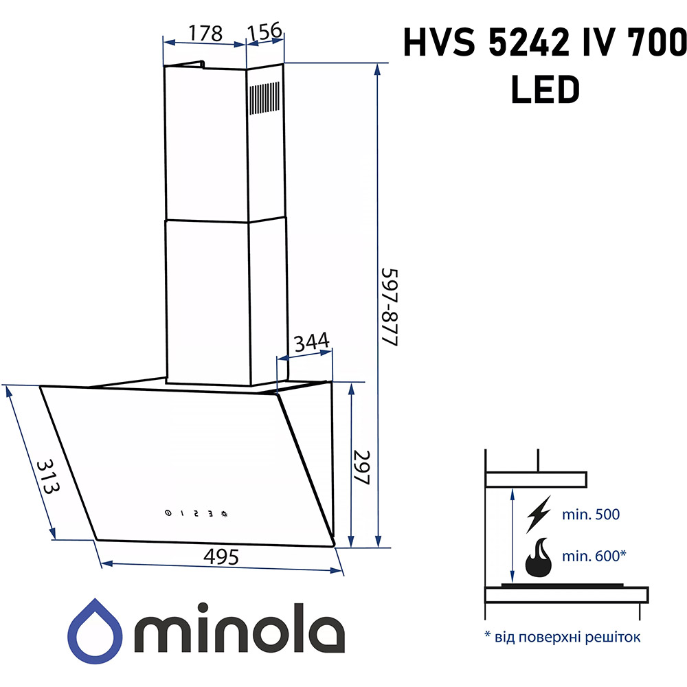 Огляд Витяжка MINOLA HVS 5242 IV 700 LED Beige (УТ000004620)