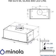 Витяжка MINOLA HBI 6473 BL GLASS 800 LED Line Black (УТ000004537)