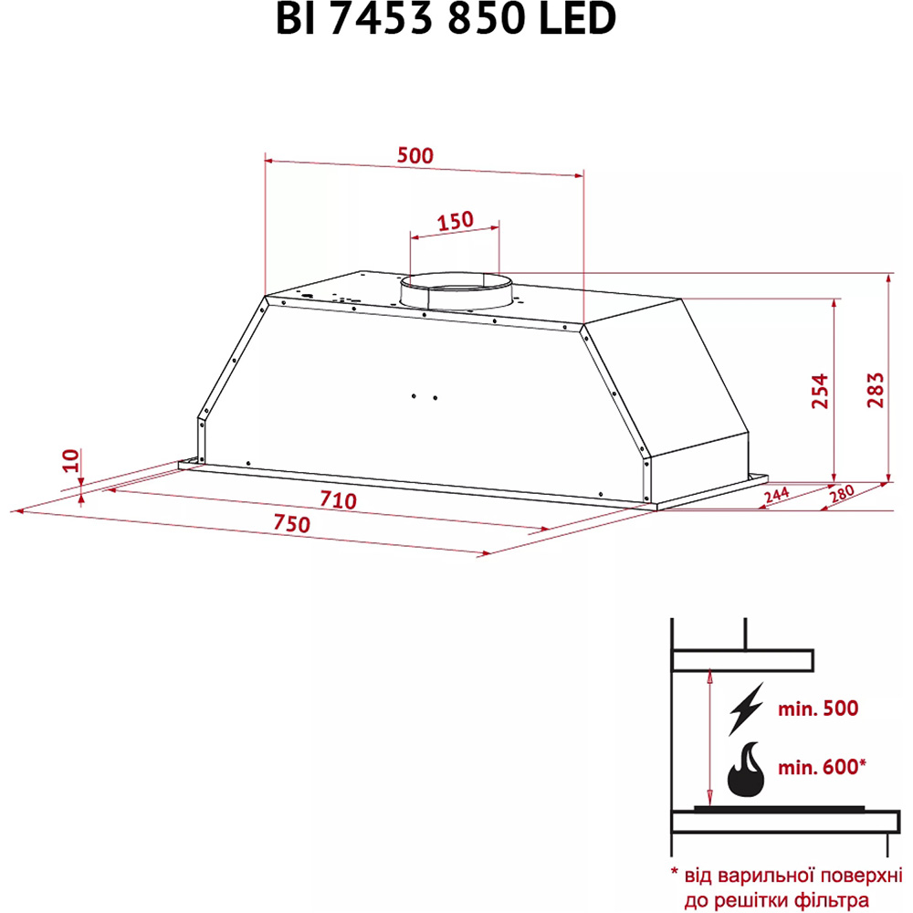 В інтернет магазині Витяжка PERFELLI BI 7453 I 850 LED
