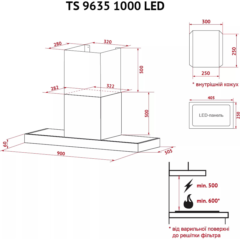В интернет магазине Вытяжка PERFELLI TS 9635 I/WH 1000 LED