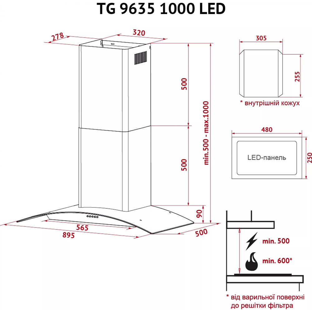 В интернет магазине Вытяжка PERFELLI TG 9635 I 1000 LED