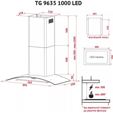 Вытяжка PERFELLI TG 9635 I 1000 LED