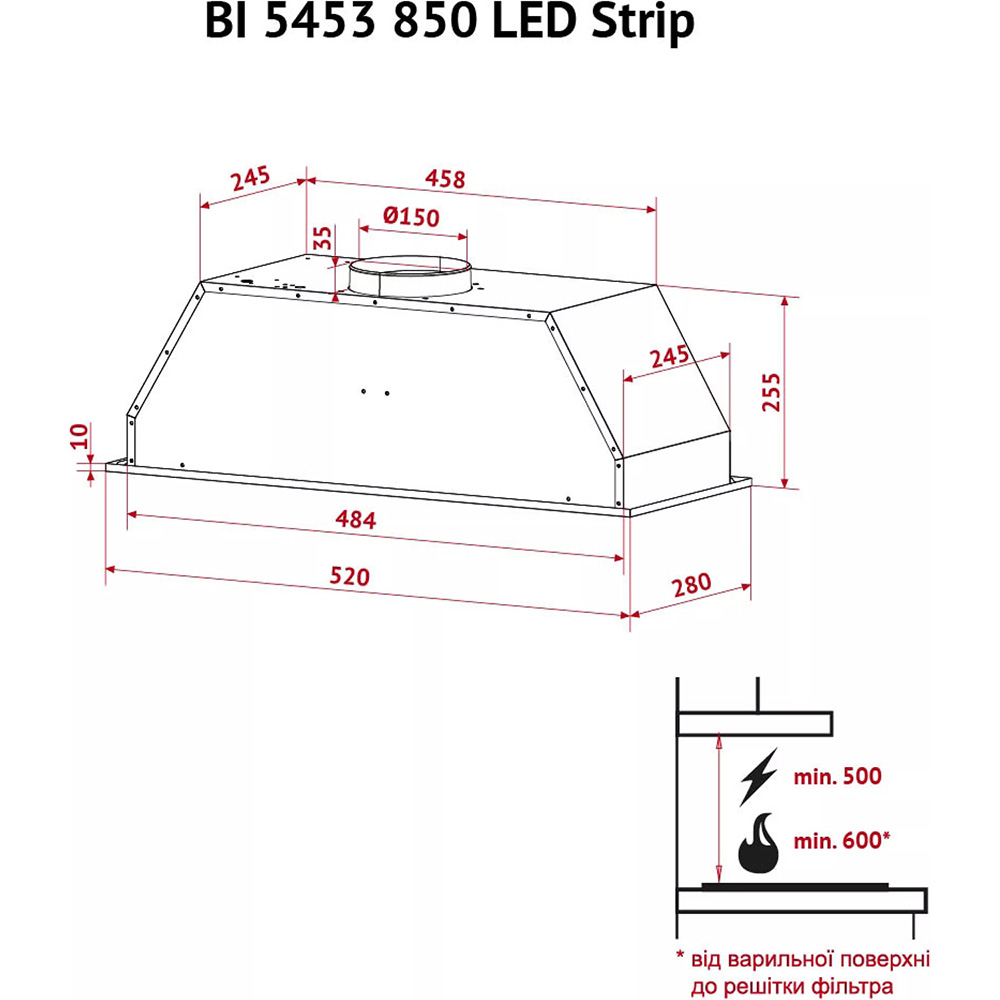 В інтернет магазині Витяжка PERFELLI BI 5453 WH 850 LED Strip