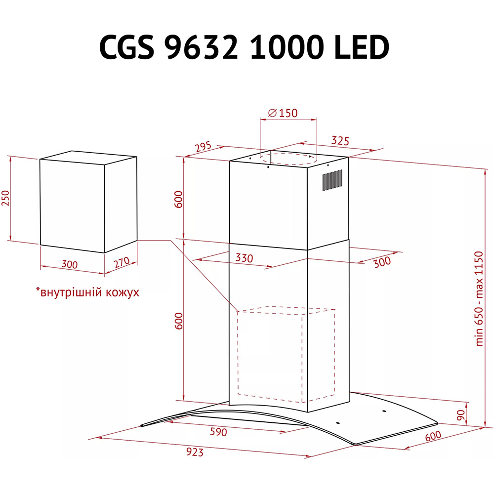 В интернет магазине Вытяжка PERFELLI CGS 9632 I 1000 LED