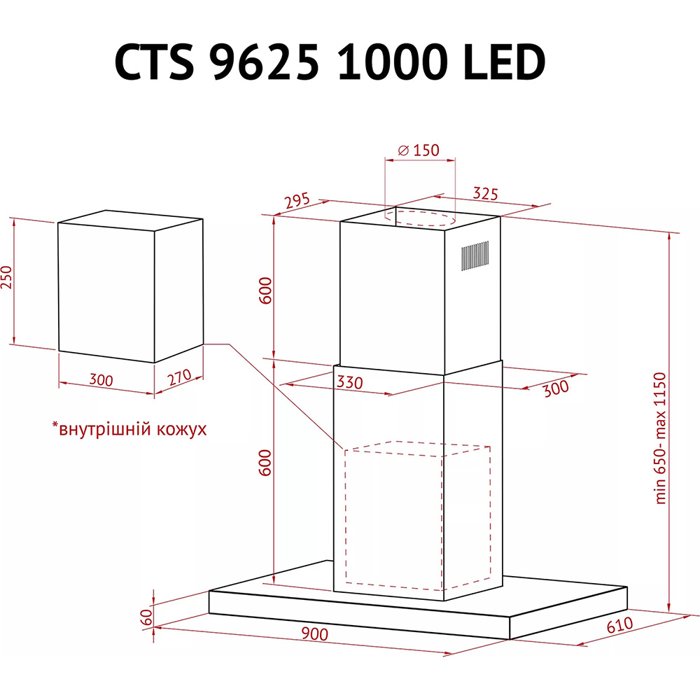 В Фокстрот Вытяжка PERFELLI CTS 9625 I 1000 LED
