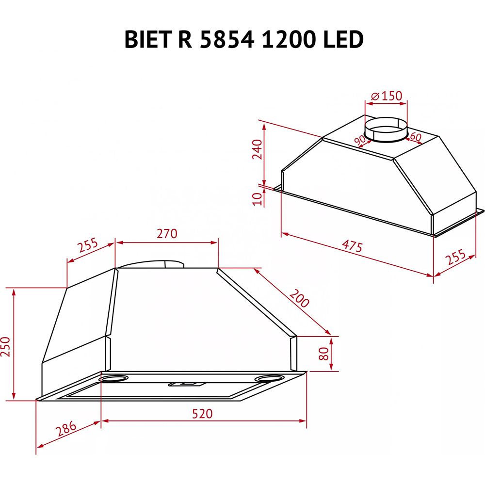 В Украине Вытяжка PERFELLI BIET R 5854 I 1200 LED