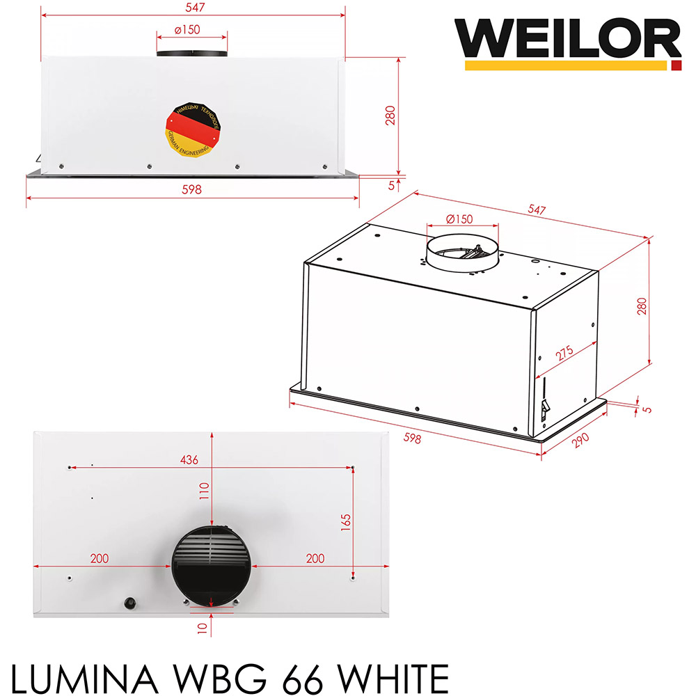 Фото 14 Вытяжка WEILOR LUMINA WBG 66 White (УТ000004552)