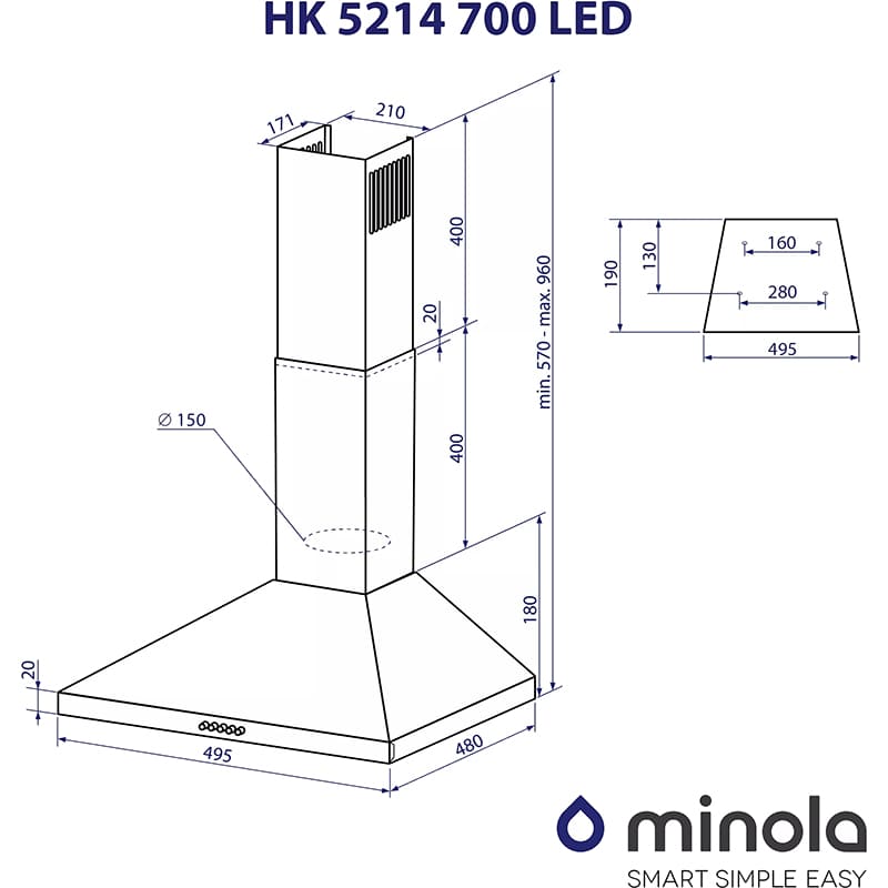 Изображение Вытяжка MINOLA HK 5214 BL 700 LED