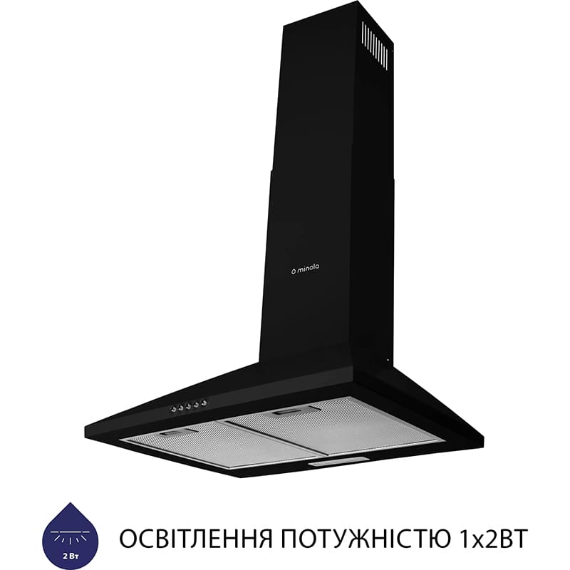 Вытяжка MINOLA HK 5214 BL 700 LED Дополнительно Комплектация: Алюминиевый фильтр, гарантийный талон, гофра, инструкция, микрофиша, монтажный комплект, обратный клапан, шнур с вилкой, энергокарта